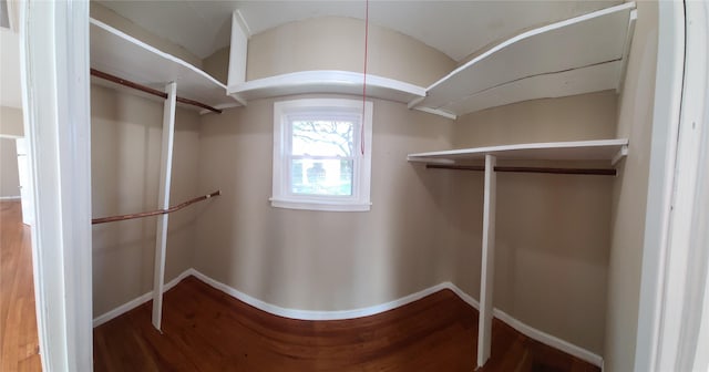 walk in closet with wood finished floors