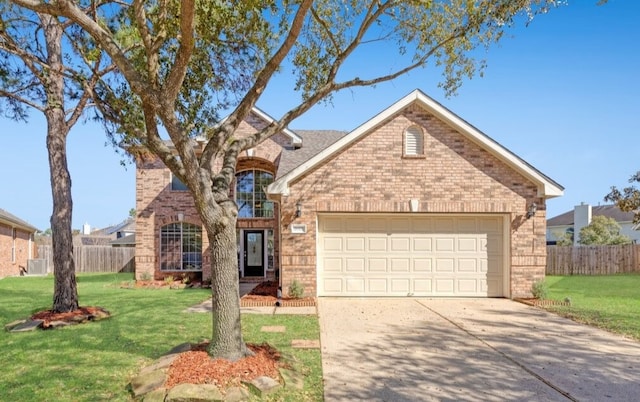 view of front of home featuring fence and brick siding