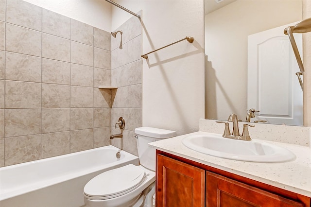 full bath with washtub / shower combination, vanity, and toilet