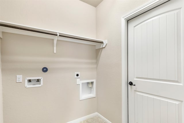 clothes washing area featuring laundry area, baseboards, washer hookup, and electric dryer hookup