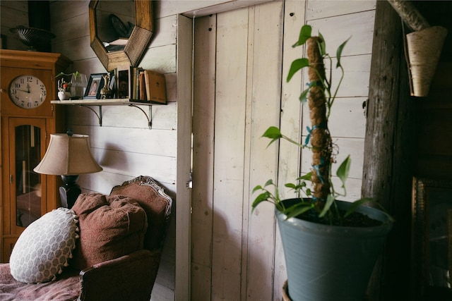 room details featuring wood walls