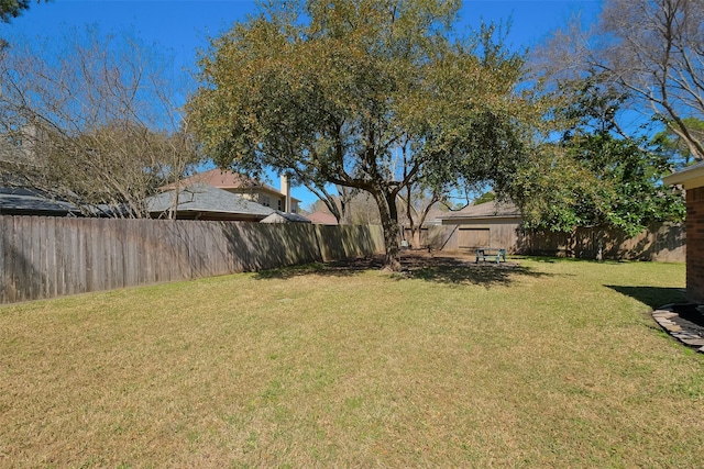 view of yard with a fenced backyard