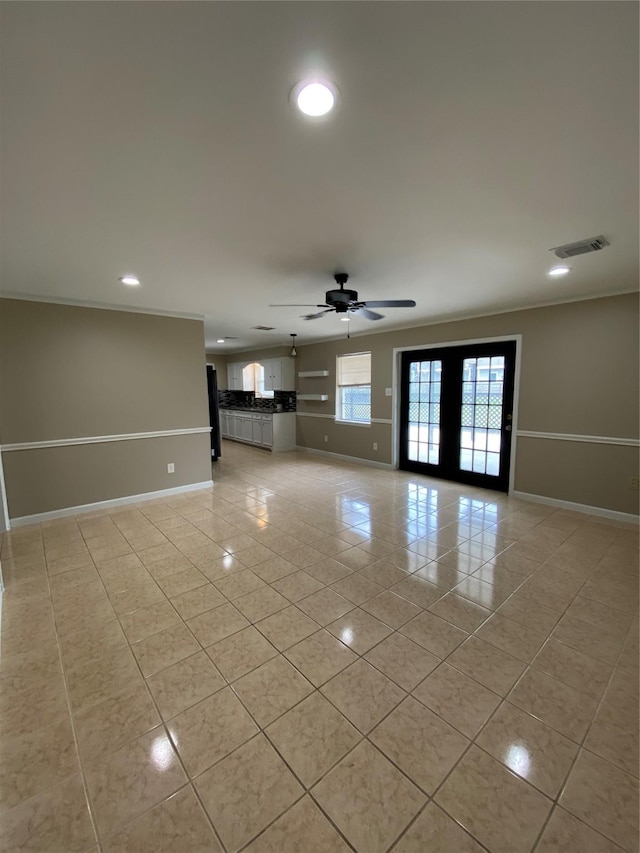 interior space with recessed lighting, light tile patterned flooring, and baseboards