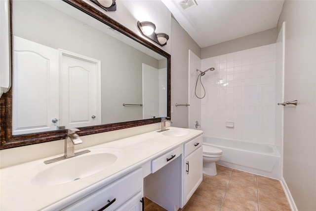 bathroom featuring toilet, tile patterned flooring, visible vents, and a sink