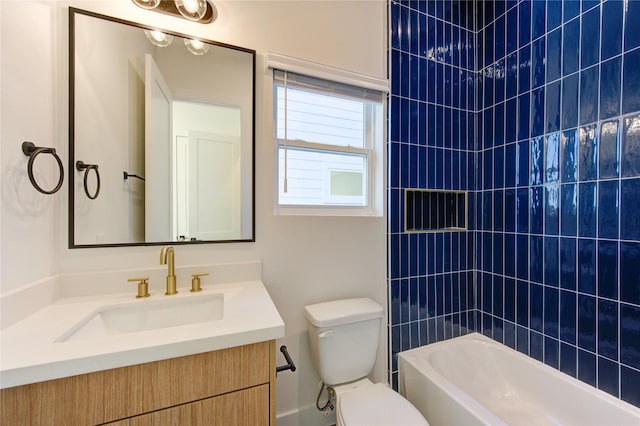 full bathroom featuring toilet, shower / bathtub combination, and vanity