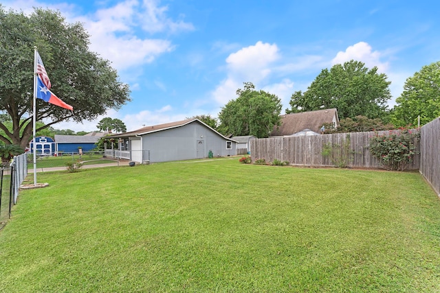 view of yard with a fenced backyard