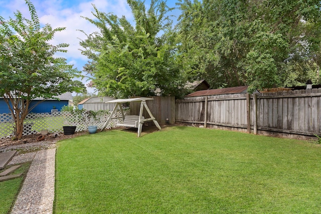 view of yard with a fenced backyard