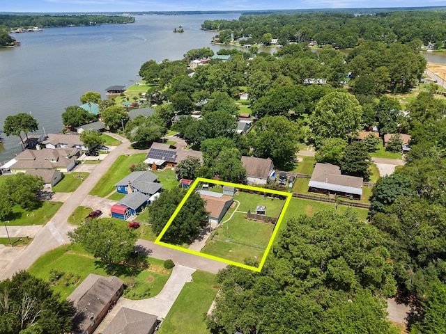 bird's eye view with a water view and a residential view