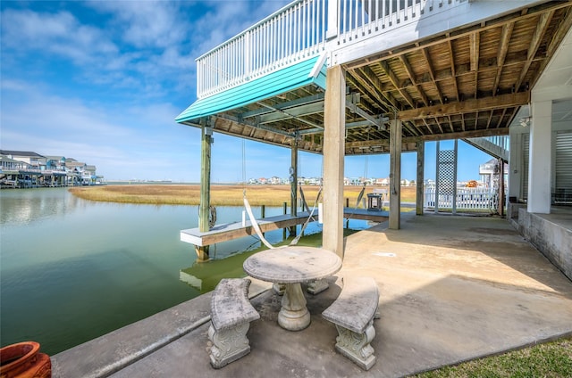 view of dock with a water view