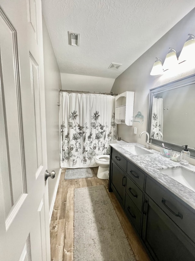 bathroom with toilet, wood finished floors, a sink, and visible vents