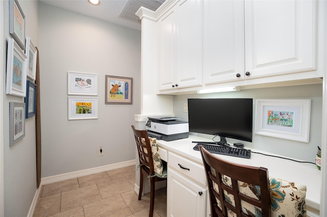 office area with recessed lighting, visible vents, and baseboards