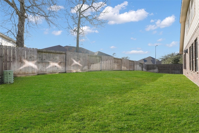 view of yard with a fenced backyard