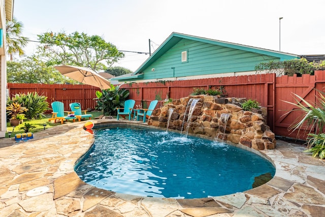 view of pool featuring a patio area and a fenced backyard