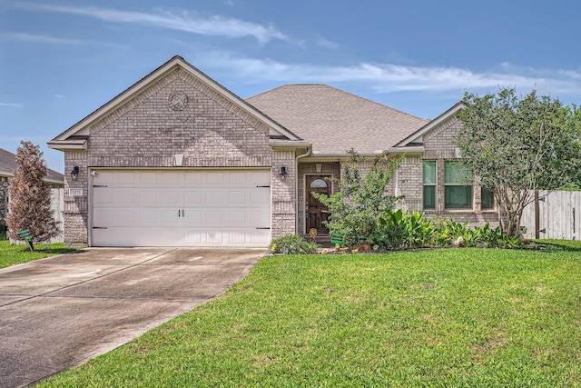 3271 Kenny St, Katy, TX 77493 - ranch-style house featuring fence, concrete driveway, brick siding, a front yard, and a garage
