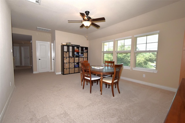 10010 Friesian Estates Dr, Spring, TX 77379 - dining space featuring a ceiling fan, light colored carpet, and baseboards