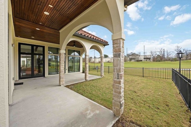 view of yard with a patio area and a fenced backyard