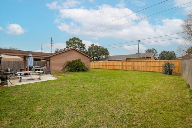 view of yard featuring a fenced backyard and a patio