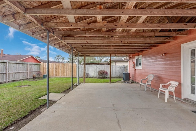 view of patio with cooling unit and a fenced backyard