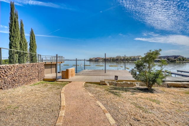 view of dock with a water view