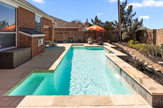 view of pool with a patio area, a fenced backyard, and a fenced in pool