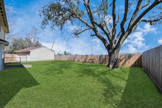 view of yard with a fenced backyard