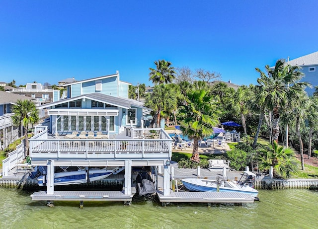 dock area with a water view