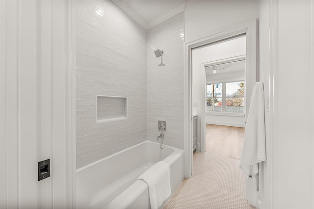 203 Munford St, Houston, TX 77008 - full bathroom with crown molding and washtub / shower combination