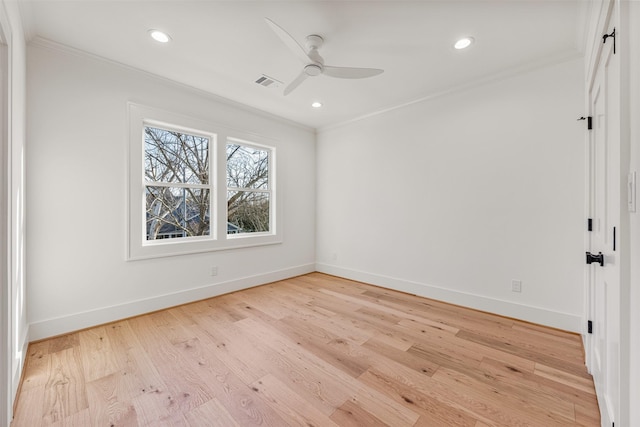 203 Munford St, Houston, TX 77008 - spare room with crown molding, visible vents, baseboards, and a ceiling fan