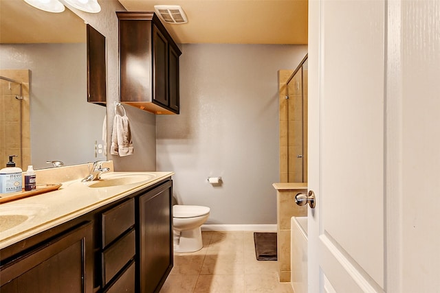 full bathroom with tile patterned flooring, visible vents, baseboards, toilet, and a sink