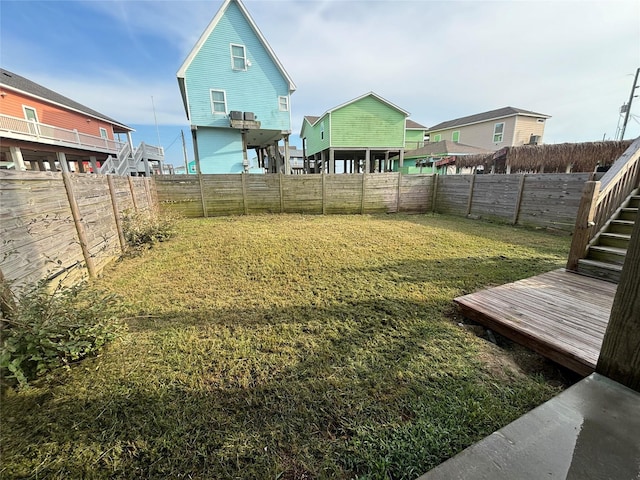 view of yard featuring a fenced backyard and a deck