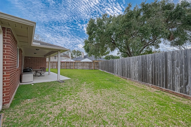 view of yard with a patio area and a fenced backyard