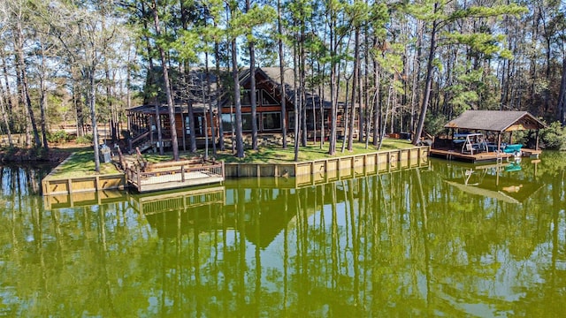 dock area with a water view