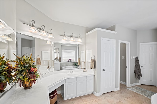 full bathroom with vanity and tile patterned floors