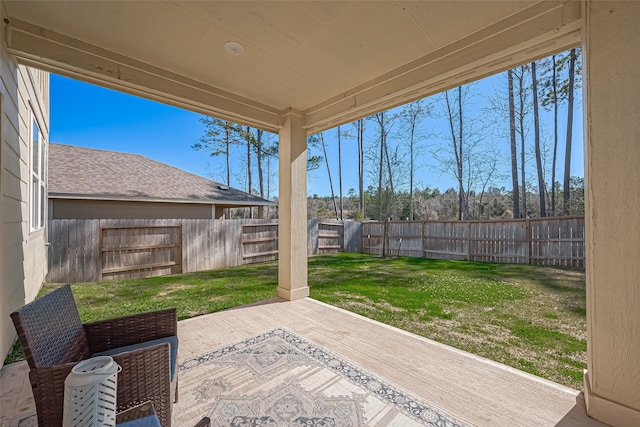 view of patio / terrace featuring a deck and a fenced backyard