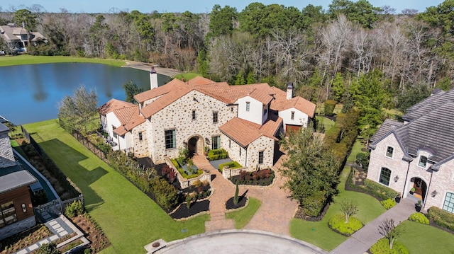 aerial view featuring a water view