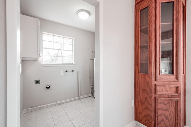 20650 S Hillcrest Dr, Porter, TX 77365 - washroom featuring hookup for an electric dryer, hookup for a washing machine, light tile patterned flooring, and baseboards