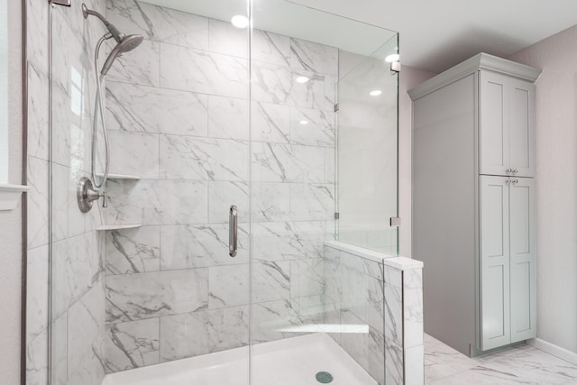 20650 S Hillcrest Dr, Porter, TX 77365 - bathroom with a stall shower and marble look tiles