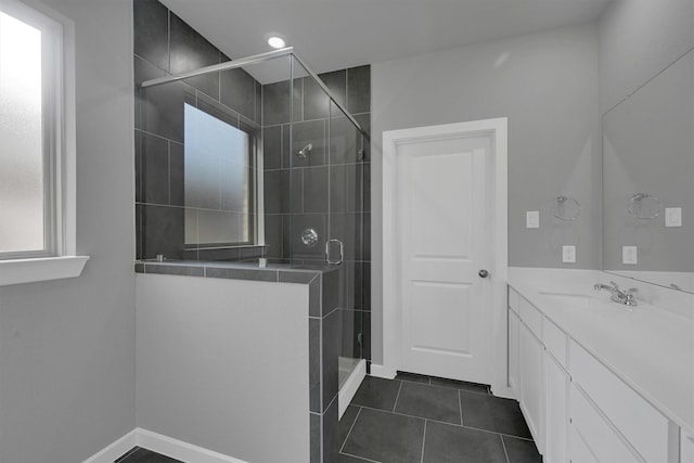 715 Whispering Winds Dr, Beasley, TX 77417 - full bath with vanity, a stall shower, and tile patterned floors