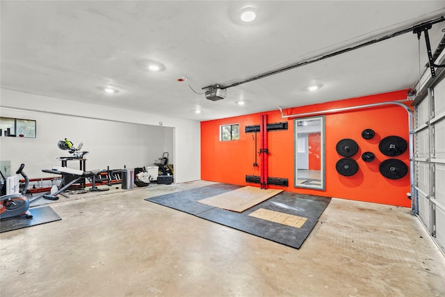 workout area featuring a garage