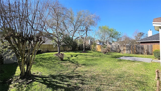 view of yard featuring a fenced backyard and a patio