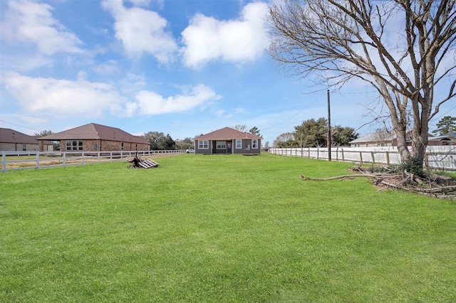 view of yard with a fenced backyard and a rural view