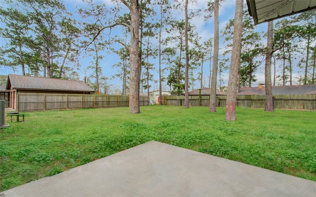 view of yard featuring a patio area and a fenced backyard