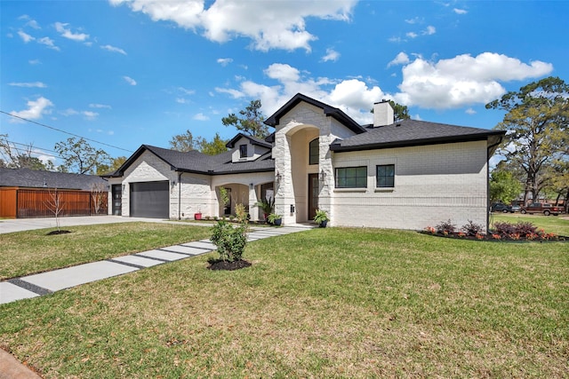 1522 Maux Dr, Houston, TX 77043 - view of front of property featuring brick siding, an attached garage, stone siding, concrete driveway, and a front yard