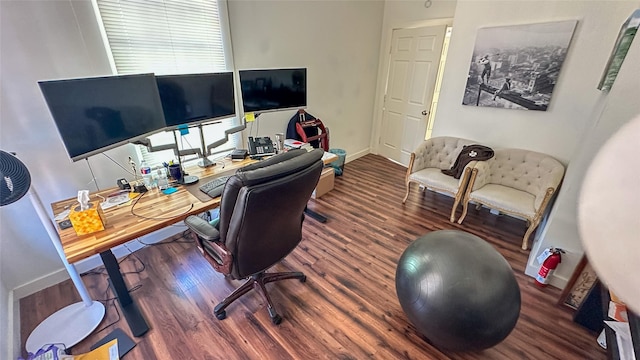 office featuring baseboards and wood finished floors