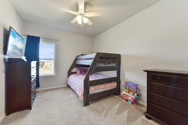 bedroom featuring a ceiling fan, carpet flooring, and baseboards