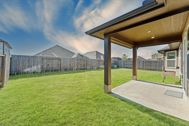 view of yard with a patio area and a fenced backyard