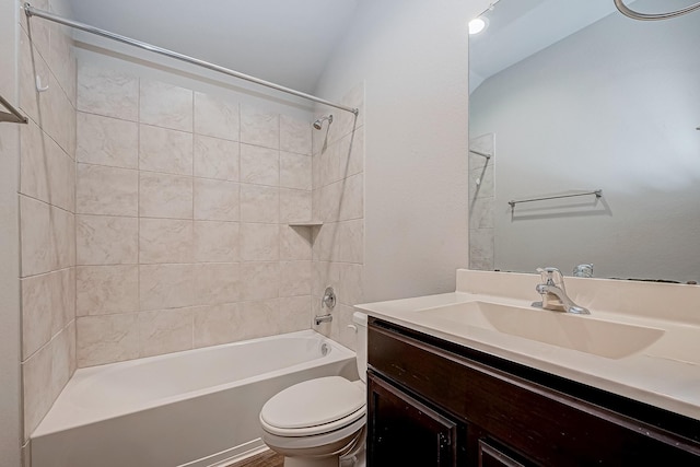 full bathroom featuring toilet, shower / tub combination, and vanity