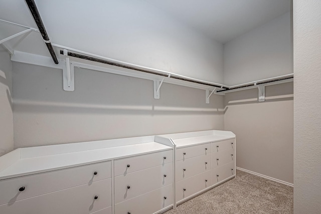 spacious closet with light colored carpet