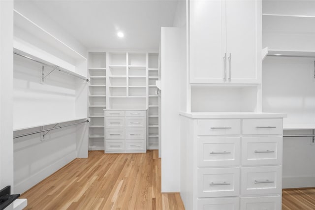 walk in closet with light wood-type flooring