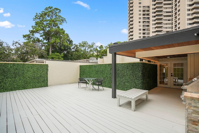 wooden terrace with french doors